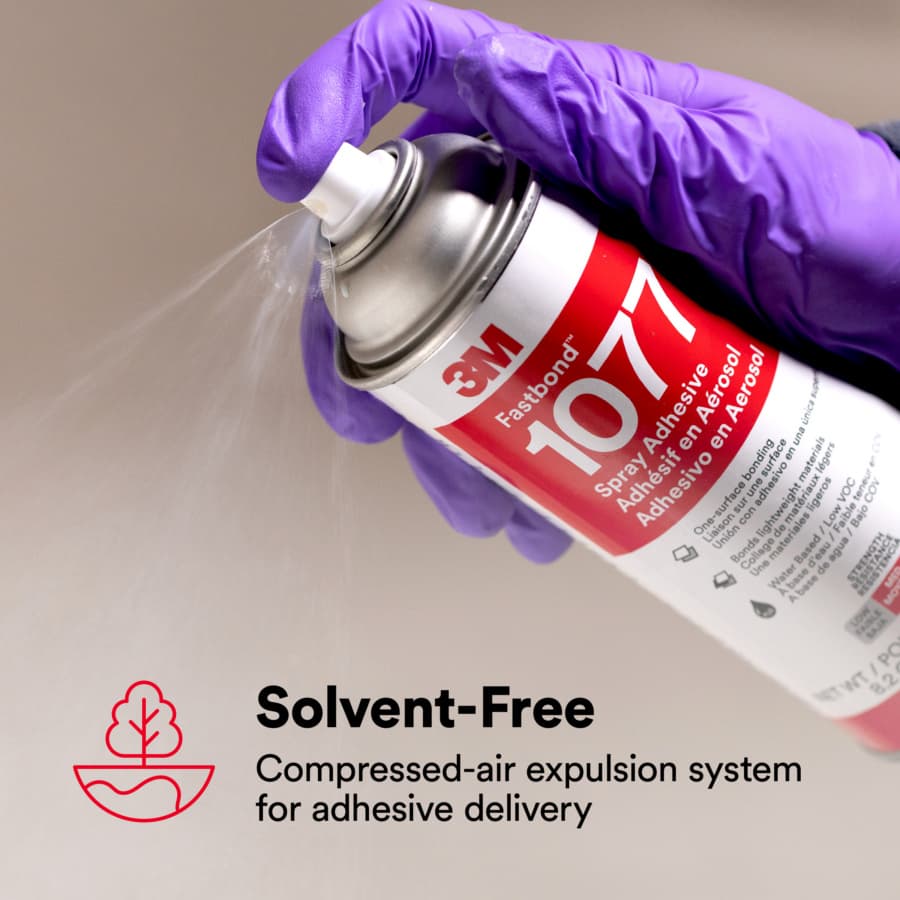 1077 Fastbond™ Multipurpose Adhesive, Water Based, Low VOC, Clear, 8.2 oz Aerosol Canister, detail 5