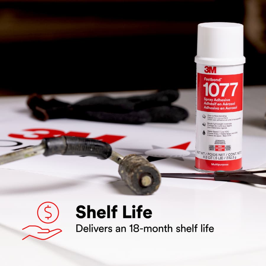 1077 Fastbond™ Multipurpose Adhesive, Water Based, Low VOC, Clear, 8.2 oz Aerosol Canister, detail 3