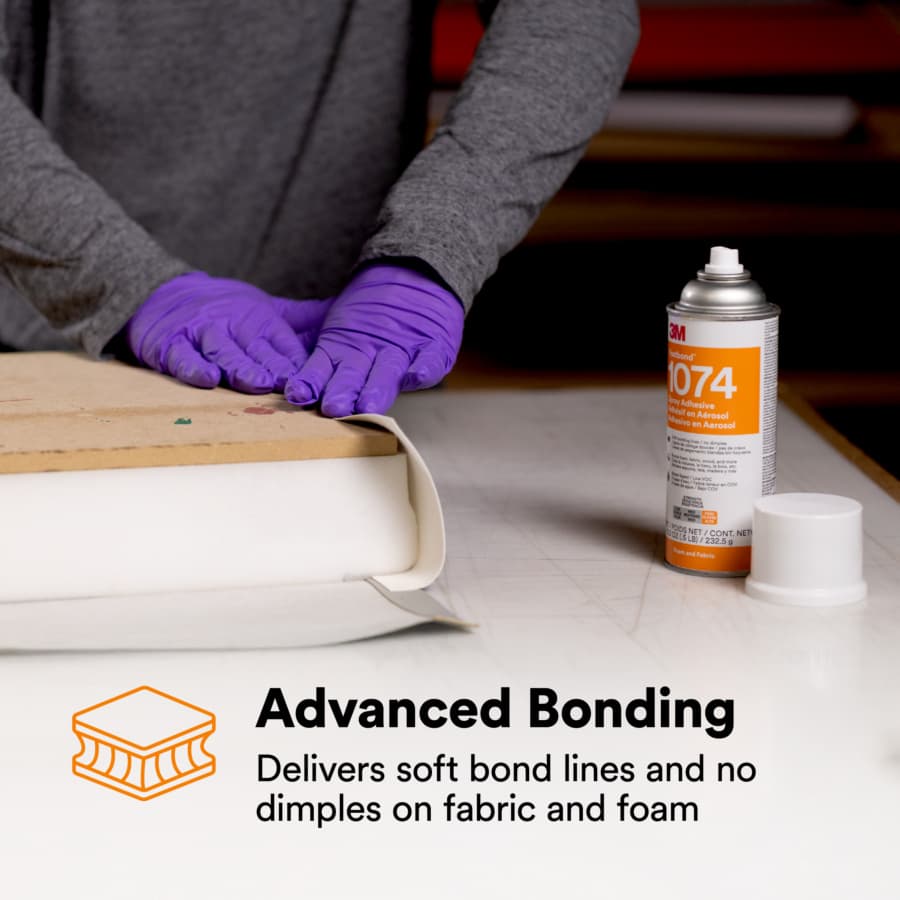 1074 Foam and Fabric Adhesive, Water Based, Low VOC, Clear, 8.2 oz Aerosol Canister, detail 5