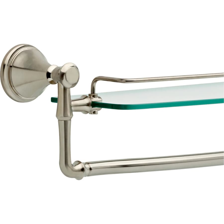 Liberty Hardware Cassidy 18" Glass Shelf With Removable Bar, Stainless Steel, detail 1