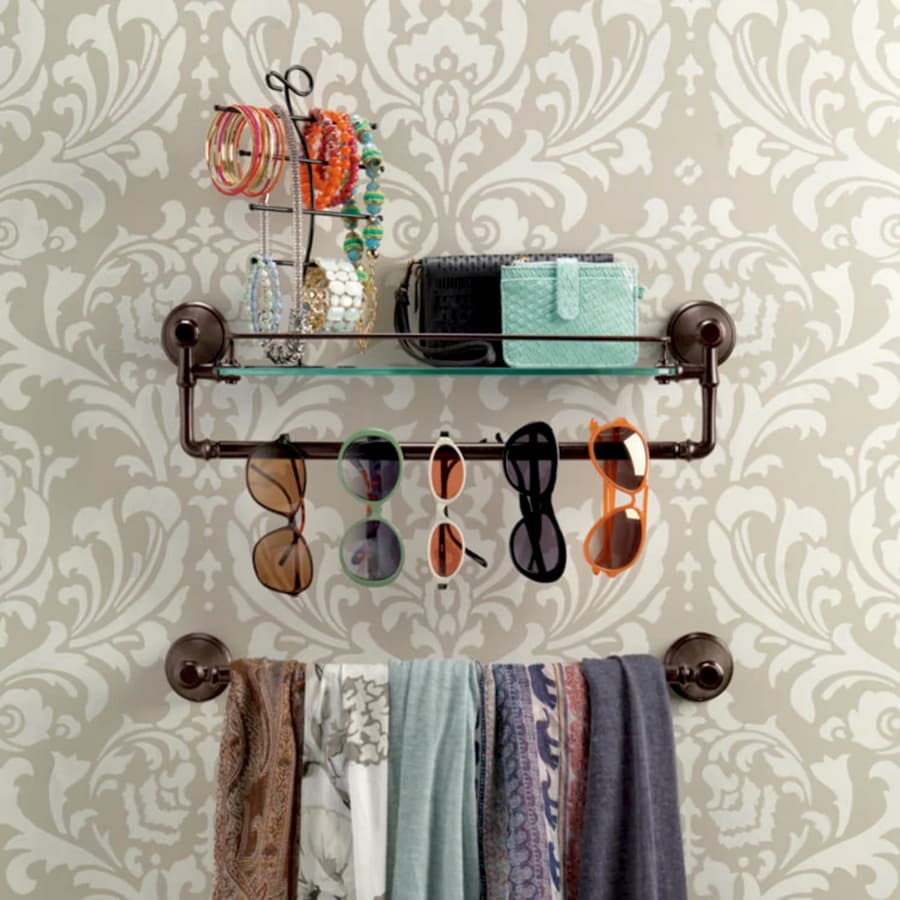Liberty Hardware Cassidy 18" Glass Shelf With Removable Bar, Venetian Bronze, detail 4