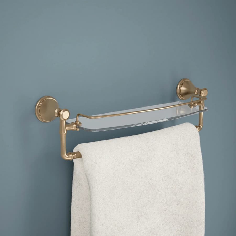 Liberty Hardware Cassidy 18" Glass Shelf With Removable Bar, Champagne Bronze, detail 1