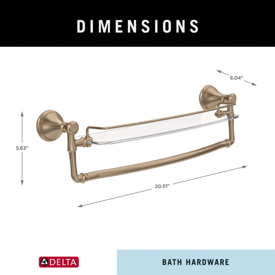 Liberty Hardware Cassidy 18" Glass Shelf With Removable Bar, Champagne Bronze, detail 4