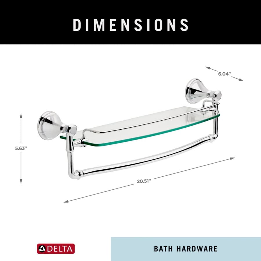 Liberty Hardware Cassidy 18" Glass Shelf With Removable Bar, Chrome, detail 1