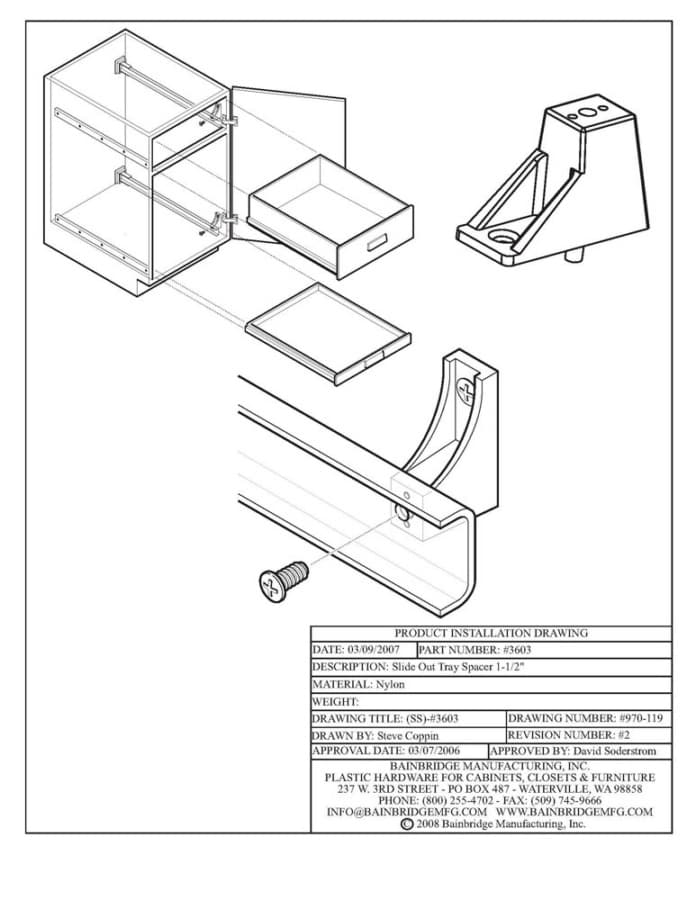 Bainbridge Drawer Slide Spacer, 1-7/16", White, installation