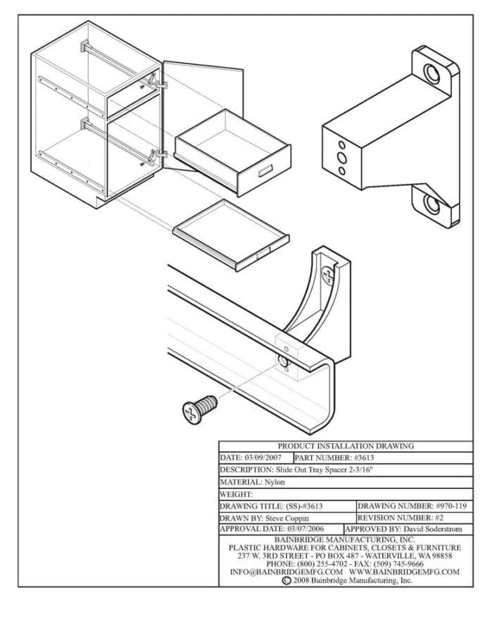 Bainbridge Drawer Slide Spacer, 2-3/16", White, 50/Box, installation