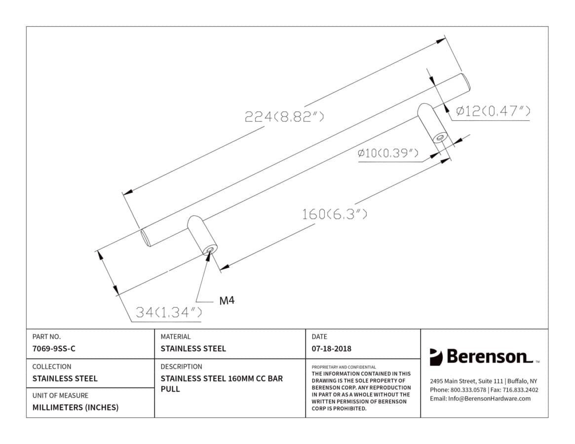 160mm Stainless Steel Bar Pull, Stainless Steel