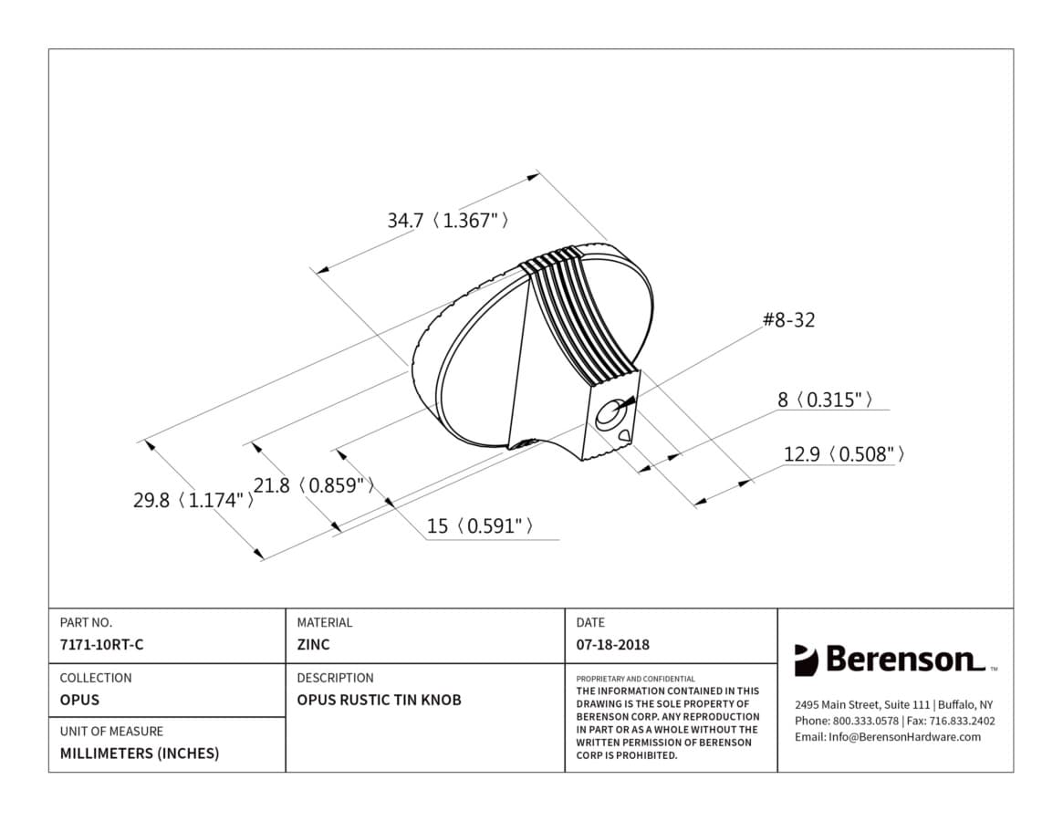 Berenson Opus Rustic Tin 1-3/8" (35 mm) L x 1-3/16" (30 mm) W Knob, 7171-10RT-C
