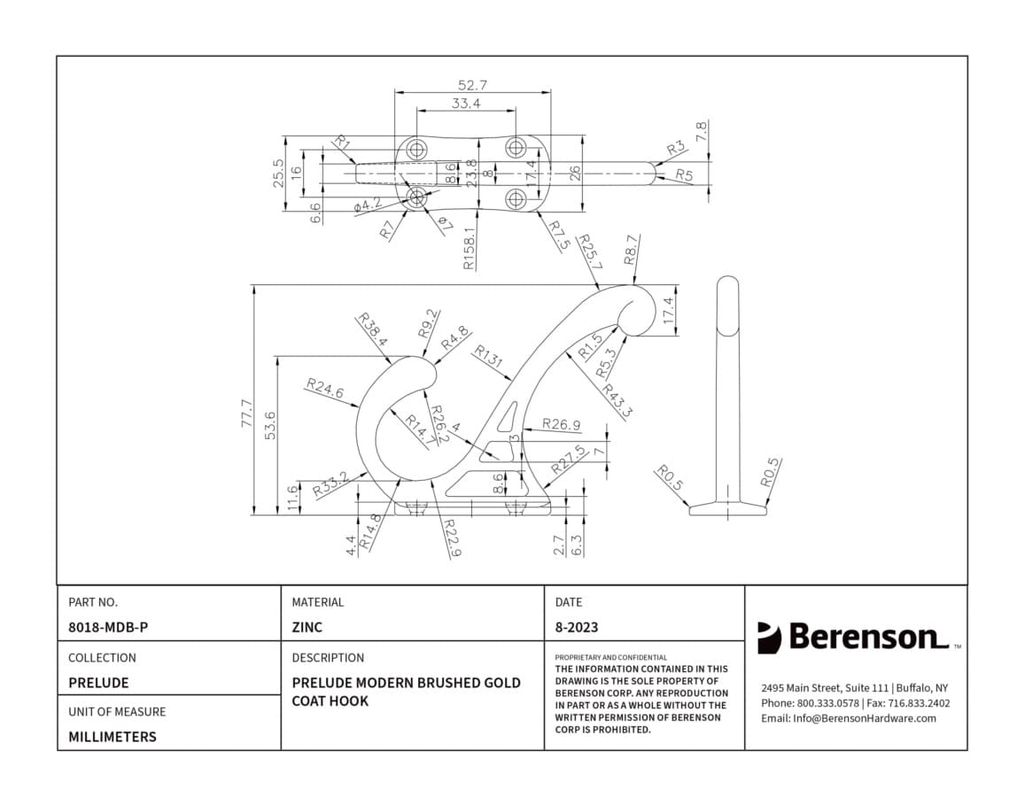 Berenson Prelude coat hook 8018-MDB-P