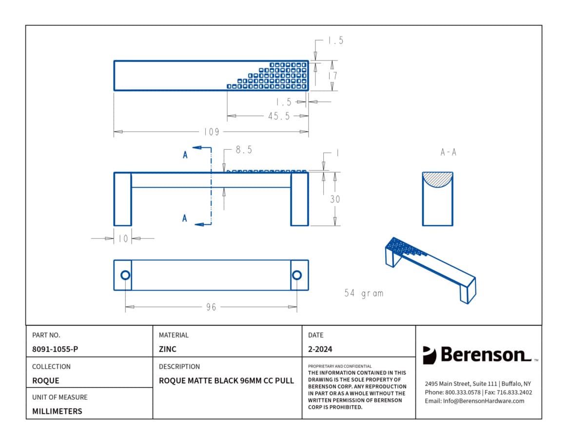 Berenson Rogue 3-3/4" (95 mm) Center to Center Matte Black Pull, 8091-1055-P