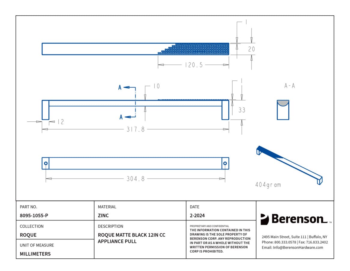 Berenson Rogue 12" (305 mm) Center to Center Matte Black Pull, 8095-1055-P