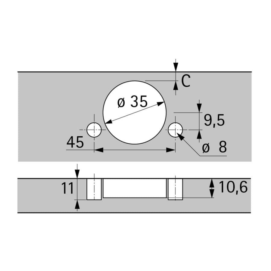 Hettich Intermat Self-Close Half Overlay Face-Frame;Frameless Hinges Nickel, 95° Dowel - 9043633, detail 2