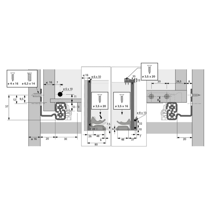 Hettich Quadro V6 250mm Soft-Close Full Extension Undermount Drawer Slides, Ball Bearing Left hand Zinc - 9049306, detail 4