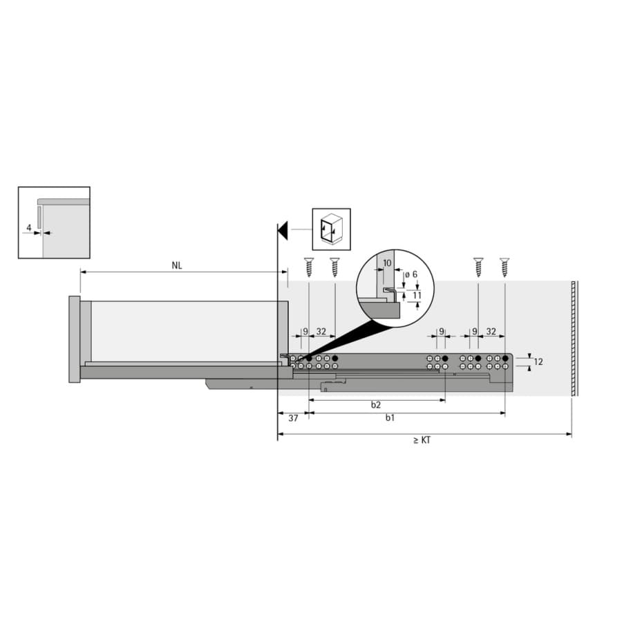 Hettich Quadro V6 250mm Soft-Close Full Extension Undermount Drawer Slides, Ball Bearing Left hand Zinc - 9049306, detail 5