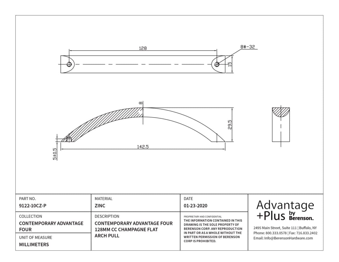 Berenson Contemporary Advantage Four 5-1/16" (128 mm) Center to Center Champagne Pull, 9122-10CZ-P