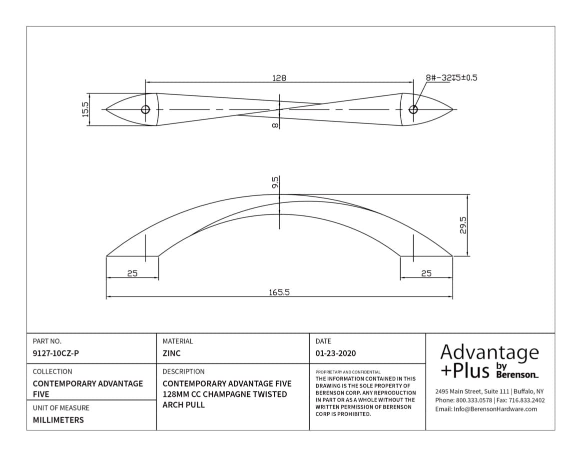 Berenson Contemporary Advantage Five 5-1/16" (128 mm) Center to Center Champagne Pull, 9127-10CZ-P