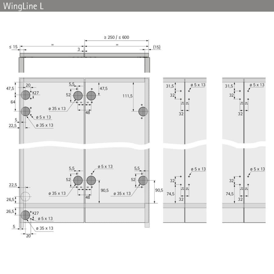 1200mm WingLine L Profile Set with Bottom Guide, detail 3