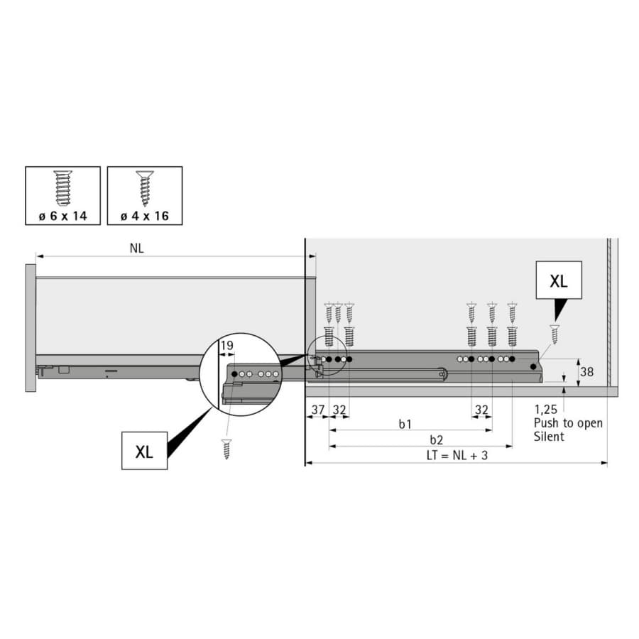Hettich AvanTech YOU Left Hand Drawer Side Profile, 101mm Drawer Height, Anthracite, 550mm, detail 6