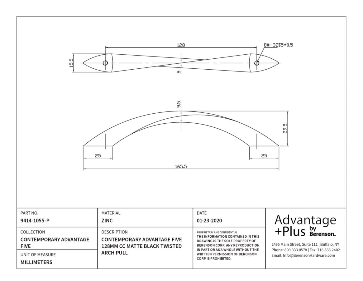 Berenson Contemporary Advantage Five 5-1/16" (128 mm) Center to Center Black Pull, 9414-1055-P