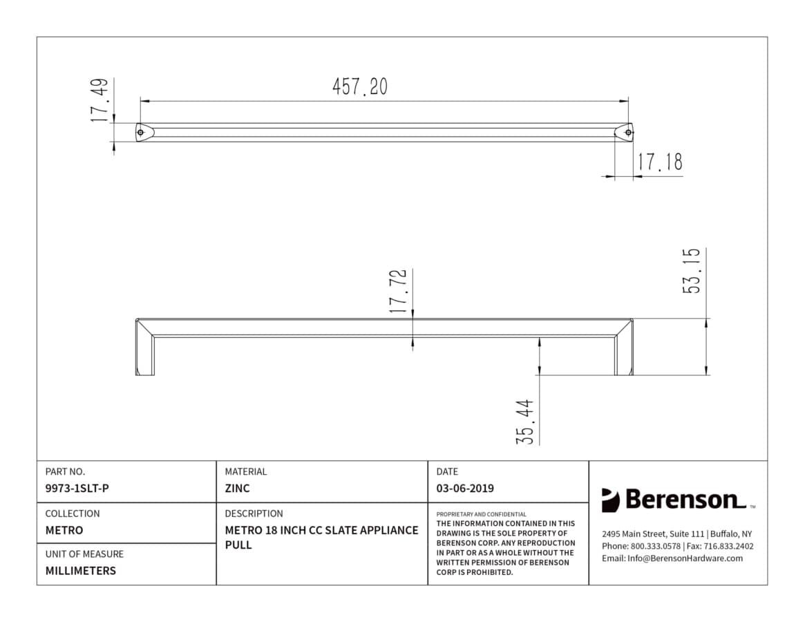 Berenson Metro Slate 18" (457 mm) Center to Center Appliance Pull, 9973-1SLT-P