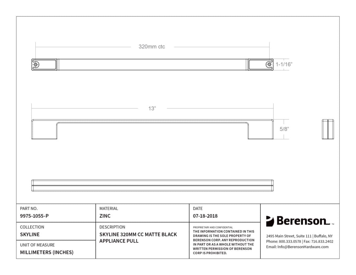 Berenson Skyline 12-5/8" (320 mm) Center to Center Matte Black Pull, 9975-1055-P