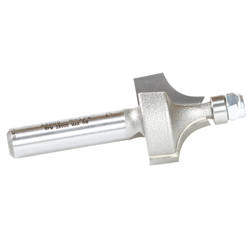 Amana 3/4" x 1/4" Radius Corner Round Router Bit with Lower Ball Bearing, 2-Flute, 1/4" Shank, detail