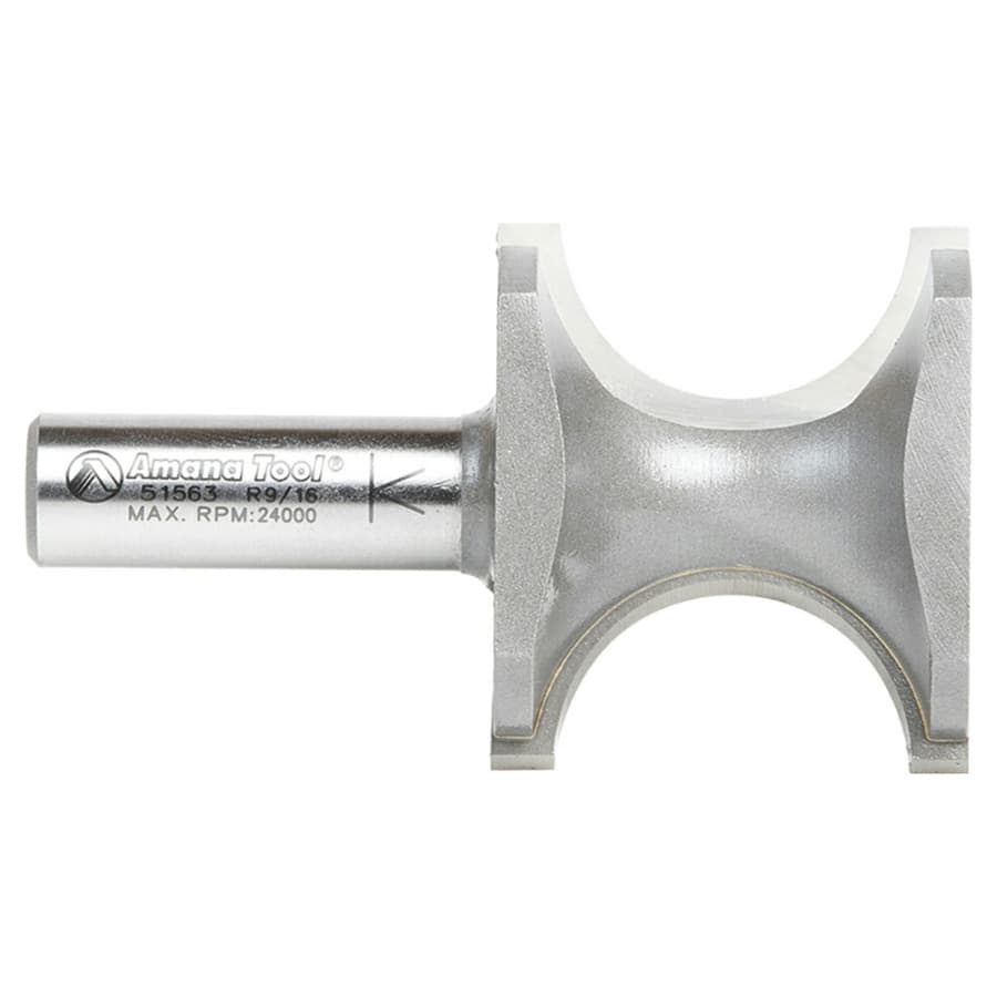 Amana 1-13/16" x 9/16" Radius Bull Nose Router Bit, 2-Flute, 1/2" Shank, detail