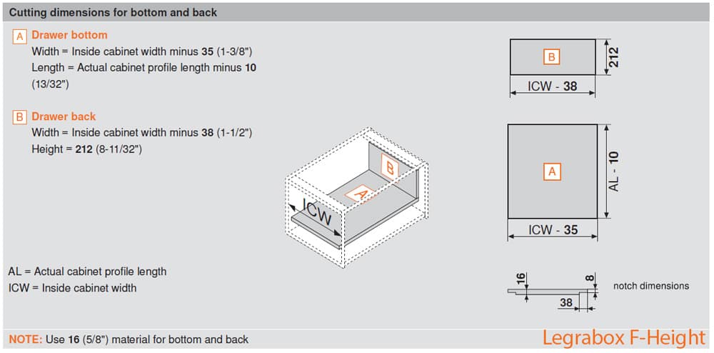 20" Legrabox Drawer System F Height, 9-1/2", 125lb Capacity Full-Extension with BLUMOTION, Silk White, detail 2