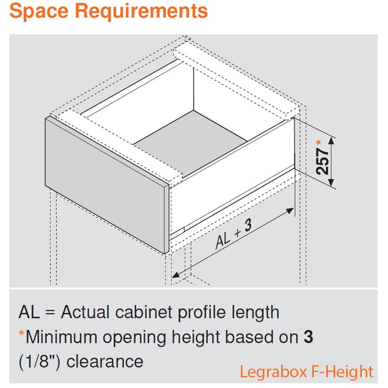 20" Legrabox Drawer System F Height, 9-1/2", 170lb Capacity Full-Extension with BLUMOTION, Stainless Steel, detail 4