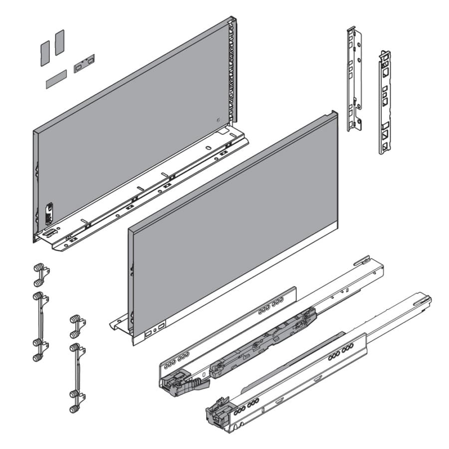 20" Legrabox Drawer System F Height, 9-1/2", 170lb Capacity Full-Extension with BLUMOTION, Stainless Steel, detail 5