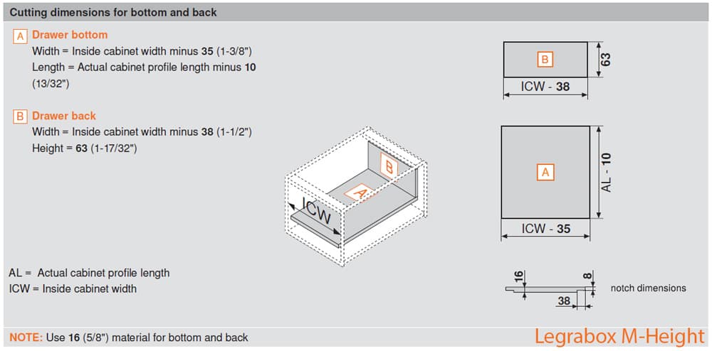 22" Legrabox Drawer System M Height, 3-9/16", 125lb Capacity Full-Extension with BLUMOTION, Silk White, detail 2