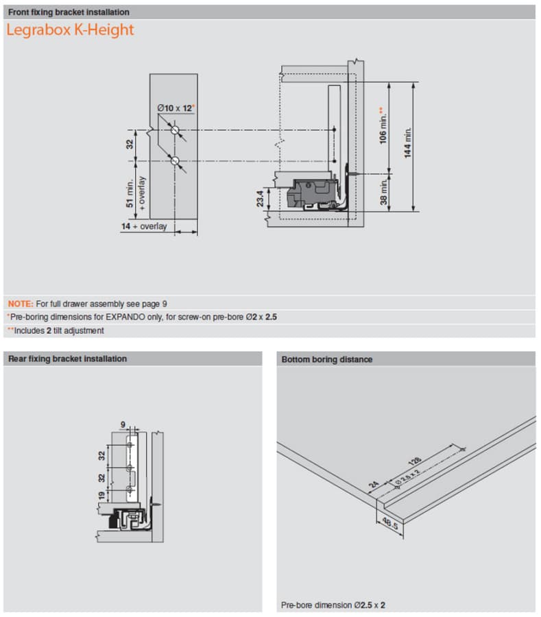 22" Legrabox Drawer System K Height, 5-1/16", 125lb Capacity Full-Extension with BLUMOTION, Silk White, detail 1