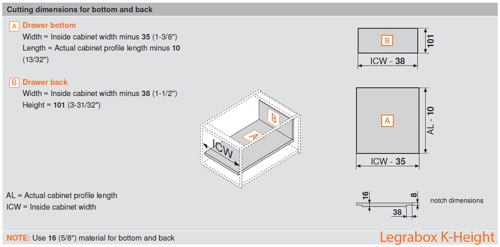 22" Legrabox Drawer System K Height, 5-1/16", 125lb Capacity Full-Extension with BLUMOTION, Silk White, detail 2
