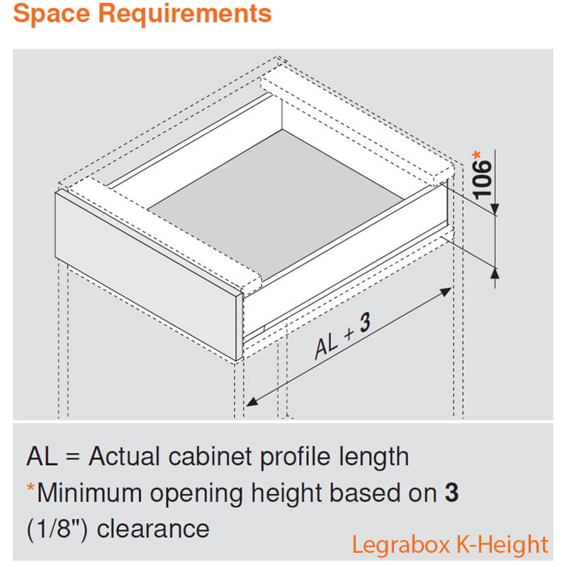 22" Legrabox Drawer System K Height, 5-1/16", 125lb Capacity Full-Extension with BLUMOTION, Silk White, detail 4