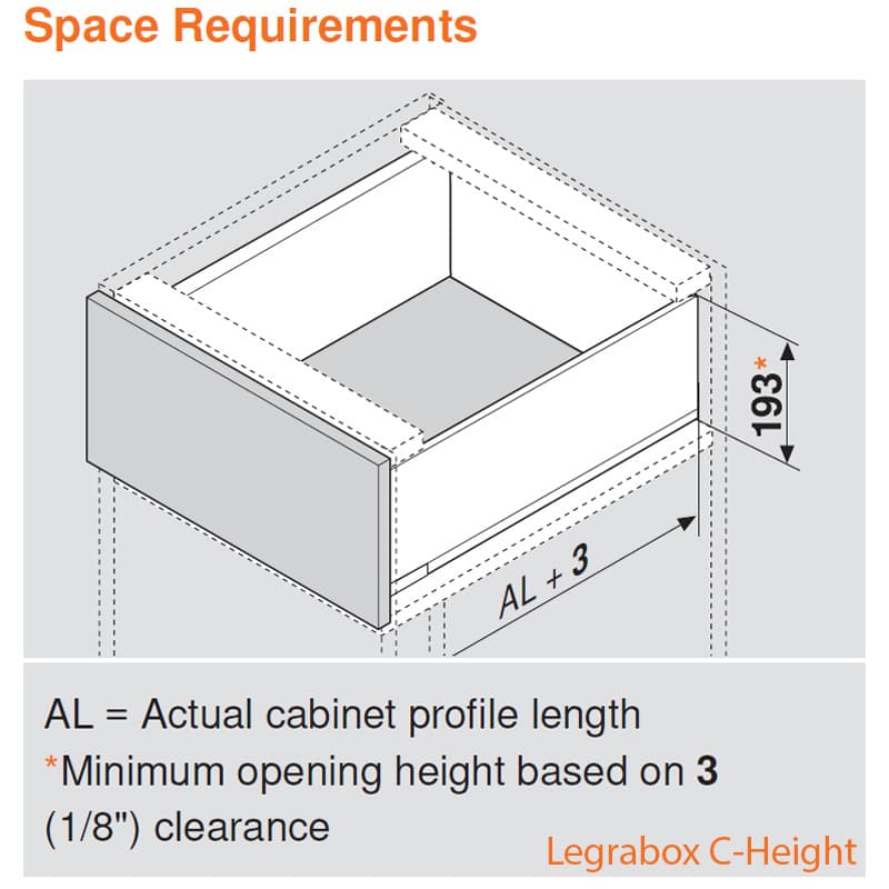 11" LEGRABOX Drawer System C Height 7", 125 lb Cap. Full-Extension w/BLUMOTION, Carbon Black Matte, detail 4