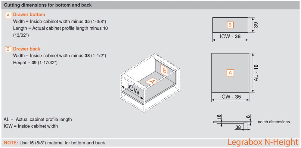 22" Legrabox Drawer System N Height, 2-5/8", 125lb Capacity Full-Extension with BLUMOTION, Silk White, detail 2