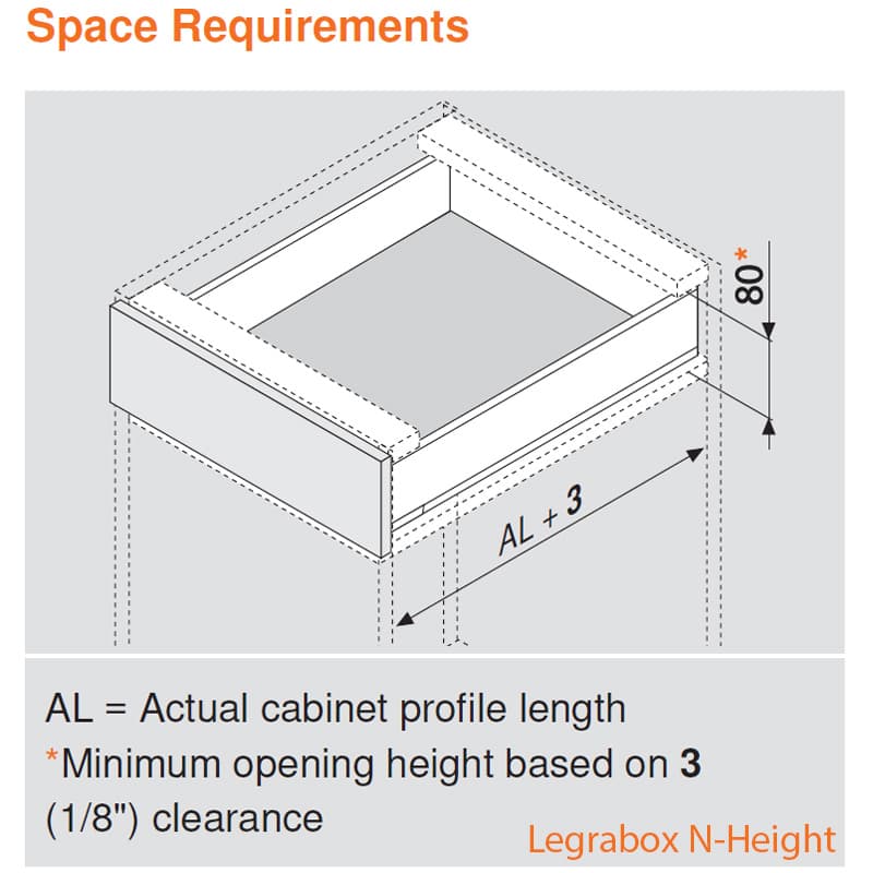 22" Legrabox Drawer System N Height, 2-5/8", 125lb Capacity Full-Extension with BLUMOTION, Silk White, detail 4