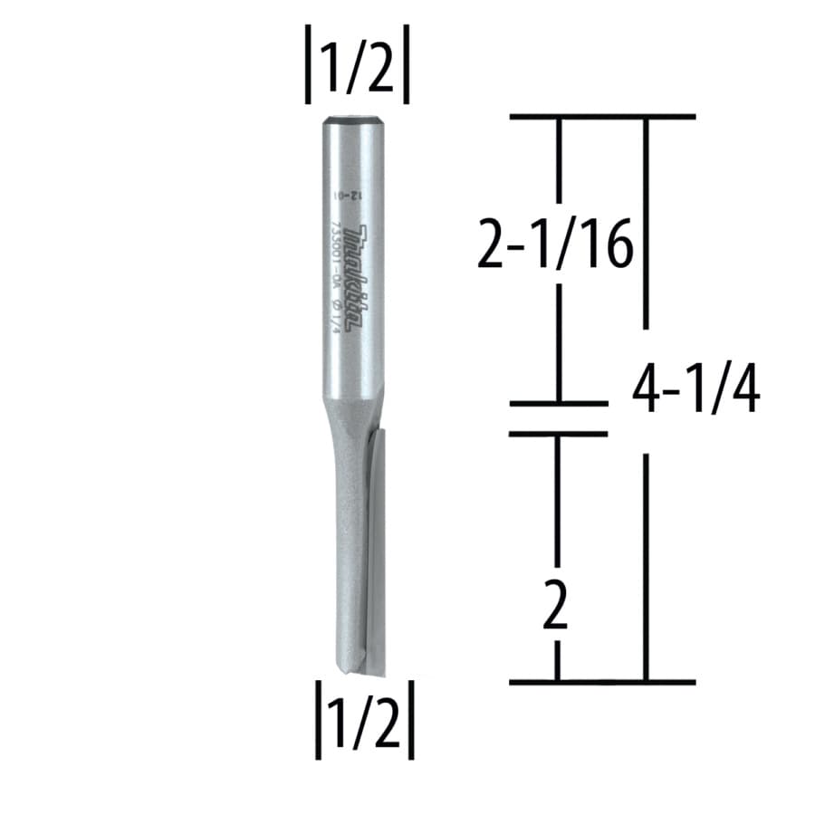 1/2" x 4-1/4" Straight Router Bit, 1-Flute, 1/2" Shank, detail 1