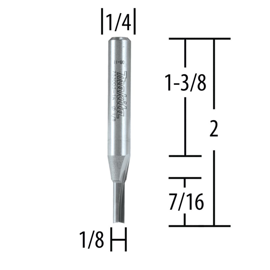 1/8" x 2" Straight Router Bit, 1-Flute, 1/4" Shank, detail 1