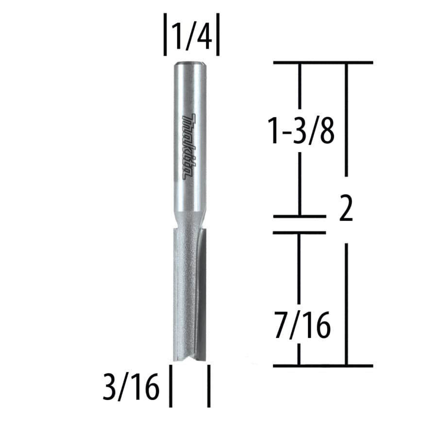 3/16" x 2" Straight Router Bit, 2-Flute, 1/4" Shank, detail 1