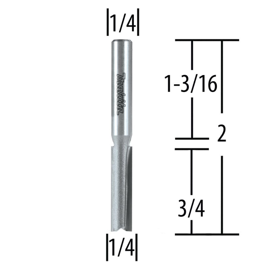 1/4" x 2" Straight Router Bit, 2-Flute, 1/4" Shank, detail 1