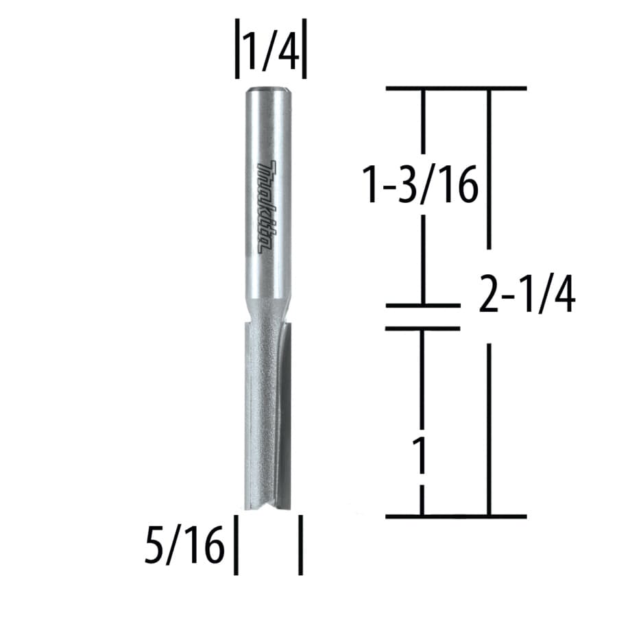 5/16" x 2-1/4" Straight Router Bit, 2-Flute, 1/4" Shank, detail 1