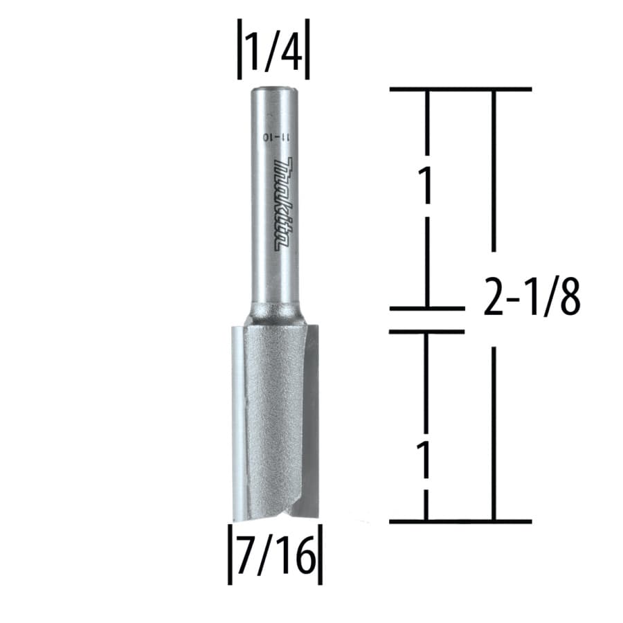 7/16" x 2-1/8" Straight Router Bit, 2-Flute, 1/4" Shank, detail 1