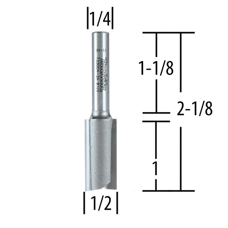 1/2" x 2-1/8" Straight Router Bit, 2-Flute, 1/4" Shank, detail 1