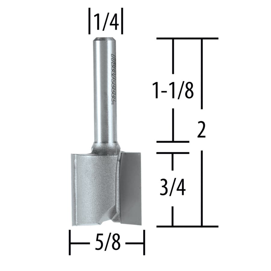 5/8" x 2" Straight Router Bit, 2-Flute, 1/4" Shank, detail 1