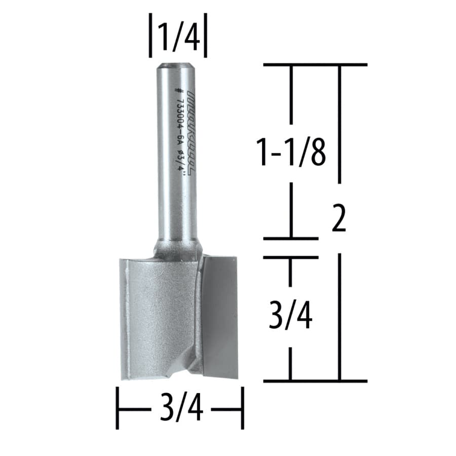 3/4" x 2" Straight Router Bit, 2-Flute, 1/4" Shank, detail 1