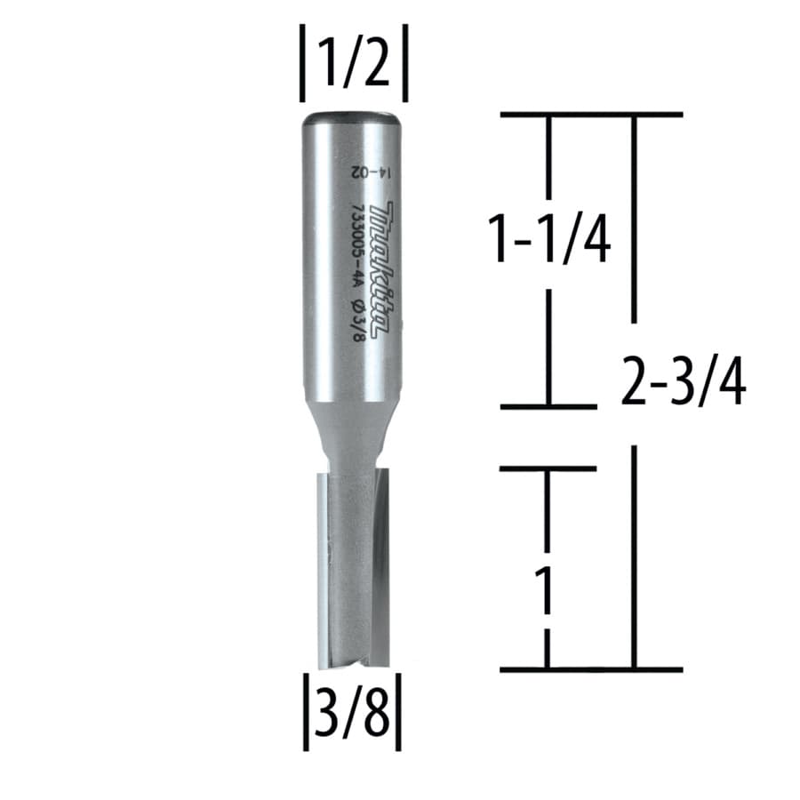 3/8" x 2-3/4" Straight Router Bit, 2-Flute, 1/2" Shank, detail 1