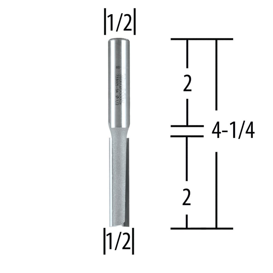 1/2" x 4-1/4" Straight Router Bit, 2-Flute, 1/2" Shank, detail 1