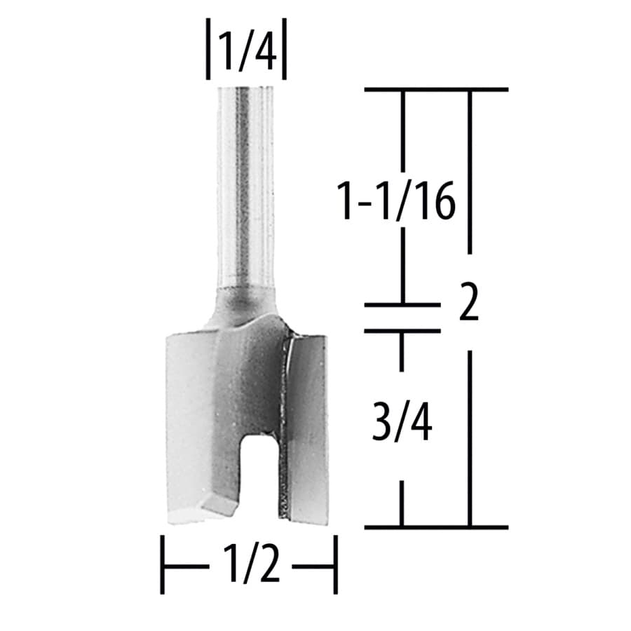 1/2" x 2" Hinge Mortising Router Bit, 2 Flute, 1/4" Shank, detail 1