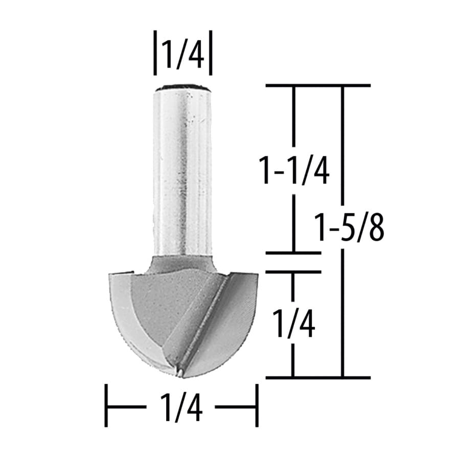 1/4" x 1-5/8" Core Box Router Bit, 2 Flute, 1/4" Shank, detail 1